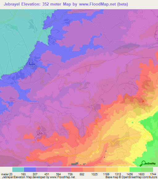 Jebrayel,Lebanon Elevation Map