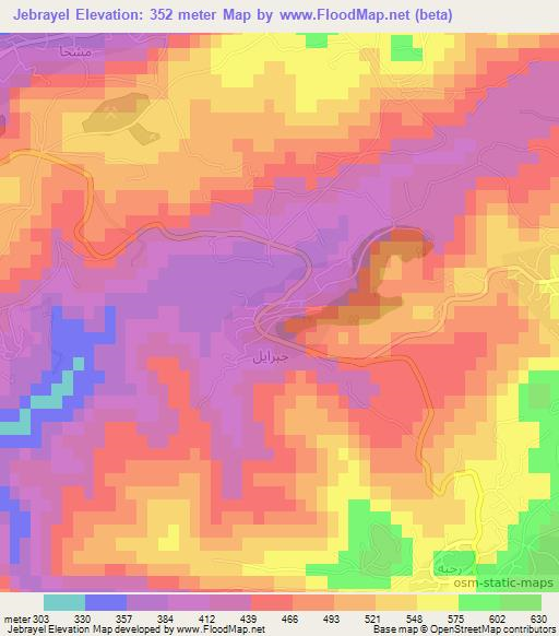 Jebrayel,Lebanon Elevation Map