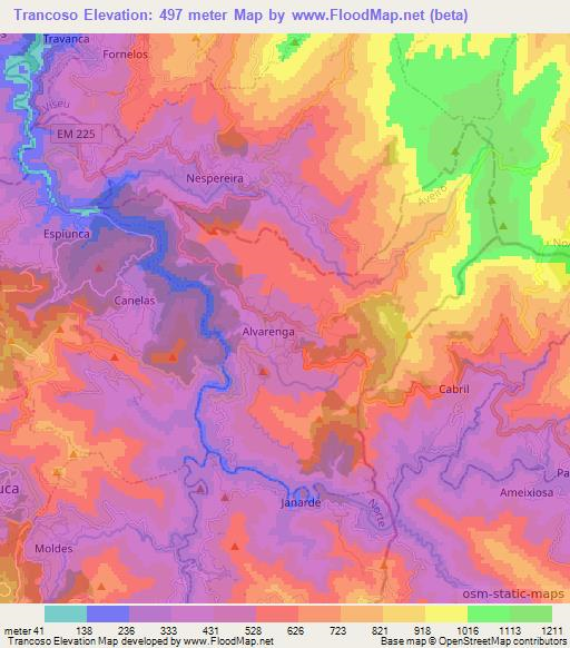 Trancoso,Portugal Elevation Map