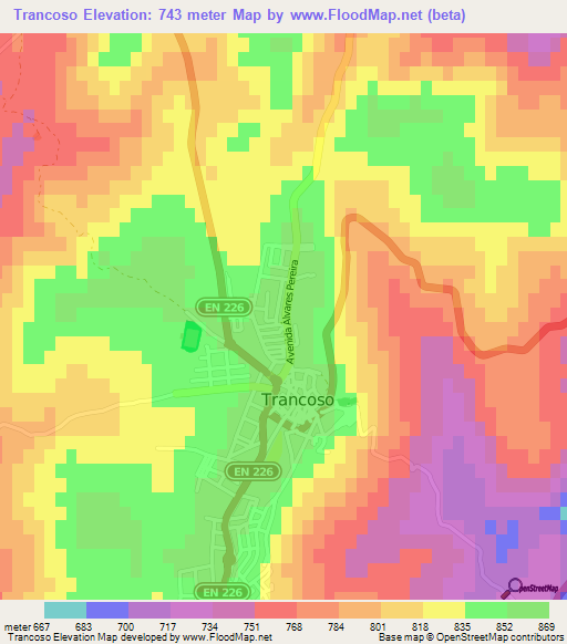 Trancoso,Portugal Elevation Map