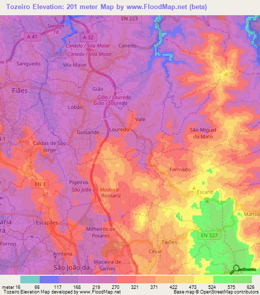 Tozeiro,Portugal Elevation Map