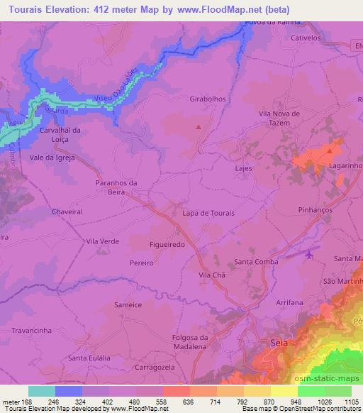 Tourais,Portugal Elevation Map