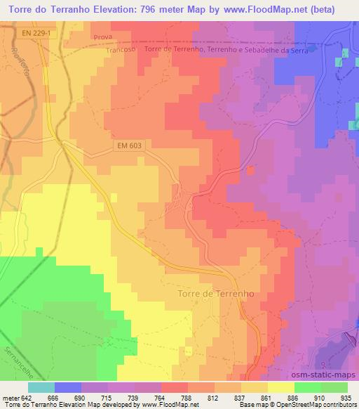 Torre do Terranho,Portugal Elevation Map