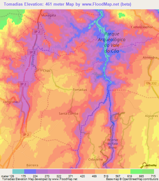 Tomadias,Portugal Elevation Map