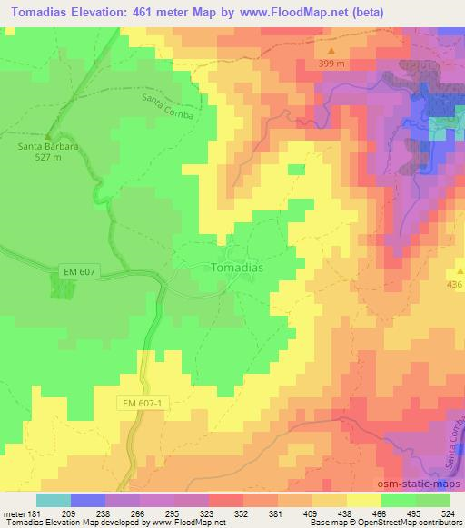 Tomadias,Portugal Elevation Map