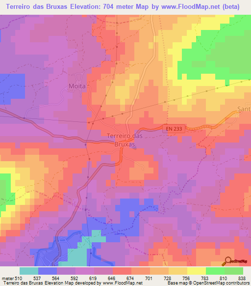 Terreiro das Bruxas,Portugal Elevation Map