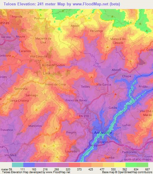 Teloes,Portugal Elevation Map
