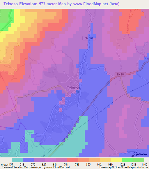 Teixoso,Portugal Elevation Map