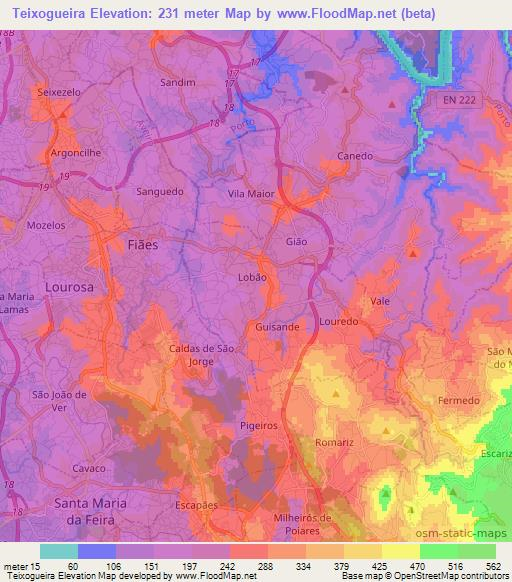 Teixogueira,Portugal Elevation Map