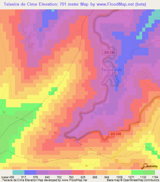 Teixeira de Cima,Portugal Elevation Map