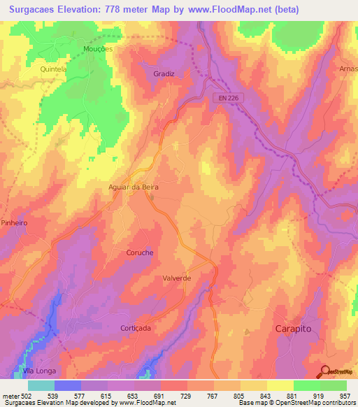 Surgacaes,Portugal Elevation Map