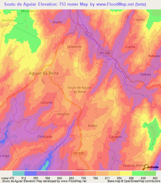 Souto de Aguiar,Portugal Elevation Map