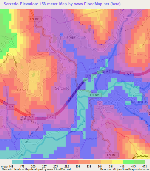 Serzedo,Portugal Elevation Map