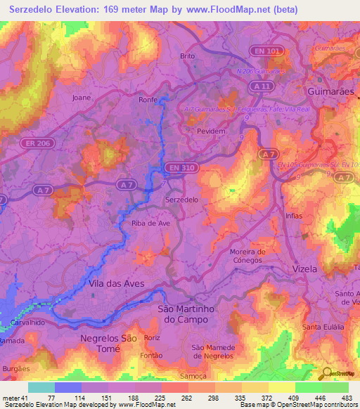 Serzedelo,Portugal Elevation Map