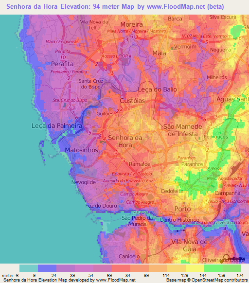 Senhora da Hora,Portugal Elevation Map