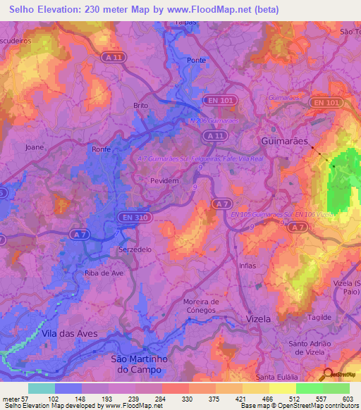 Selho,Portugal Elevation Map