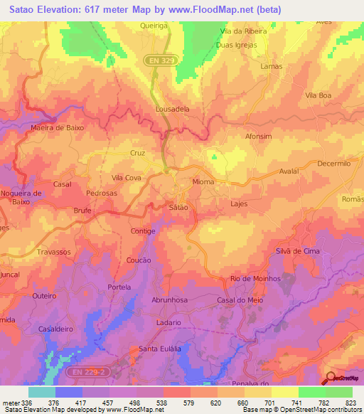 Satao,Portugal Elevation Map