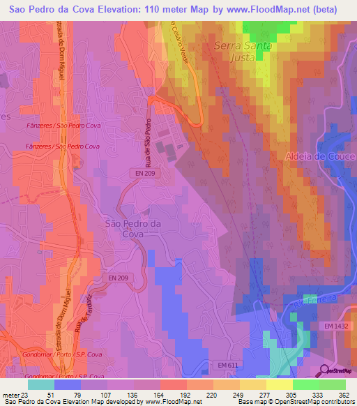 Sao Pedro da Cova,Portugal Elevation Map