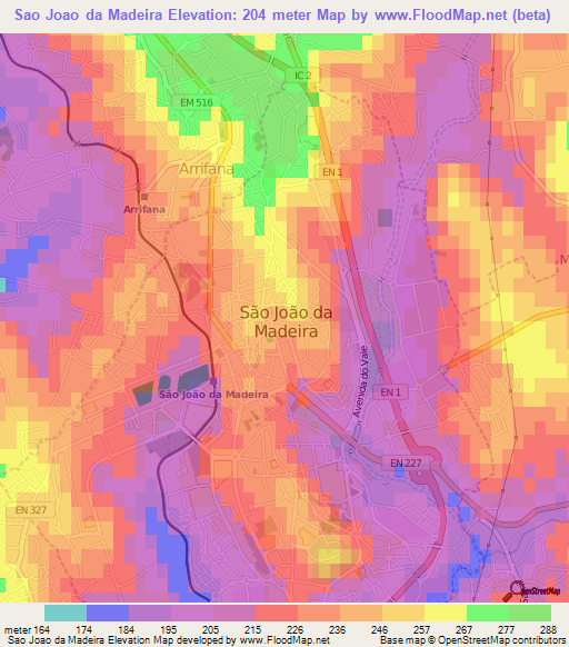 Sao Joao da Madeira,Portugal Elevation Map