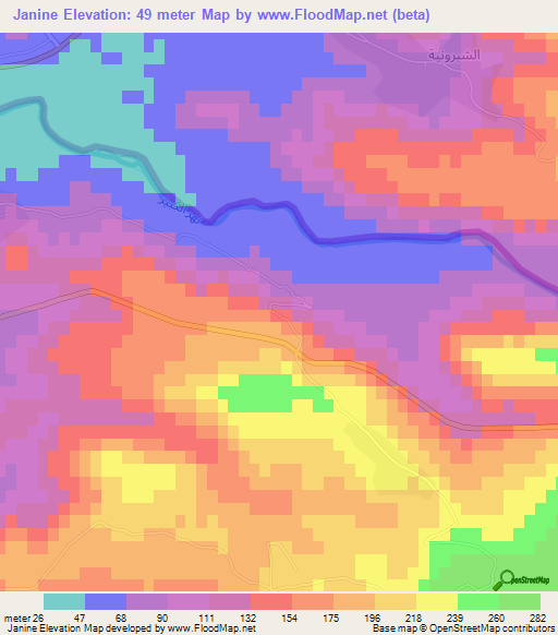Janine,Lebanon Elevation Map