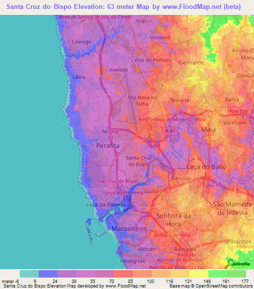 Santa Cruz do Bispo,Portugal Elevation Map