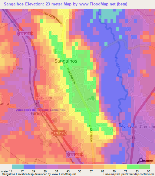 Sangalhos,Portugal Elevation Map