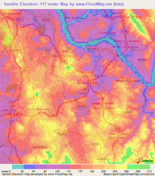 Sandim,Portugal Elevation Map