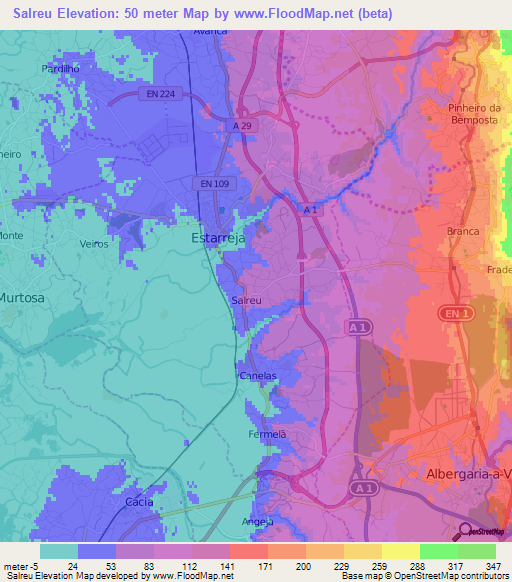 Salreu,Portugal Elevation Map