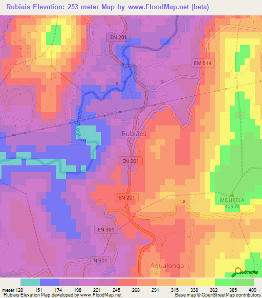 Rubiais,Portugal Elevation Map