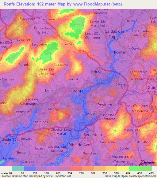 Ronfe,Portugal Elevation Map