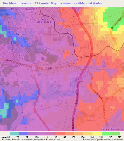 Rio Meao,Portugal Elevation Map