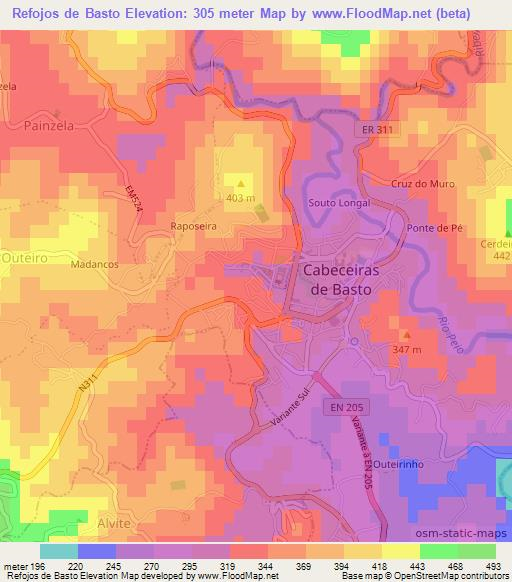 Refojos de Basto,Portugal Elevation Map