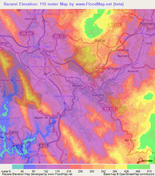 Recarei,Portugal Elevation Map