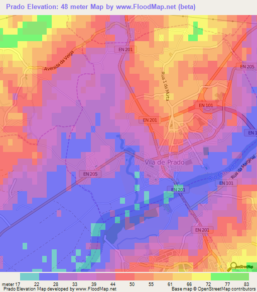 Prado,Portugal Elevation Map
