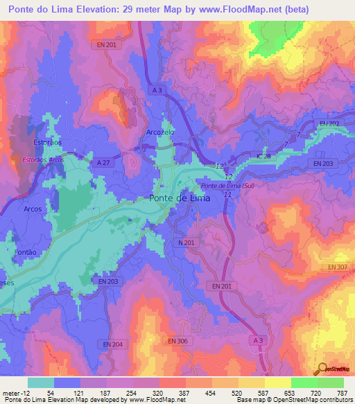 Ponte do Lima,Portugal Elevation Map