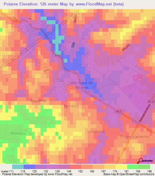 Poiares,Portugal Elevation Map