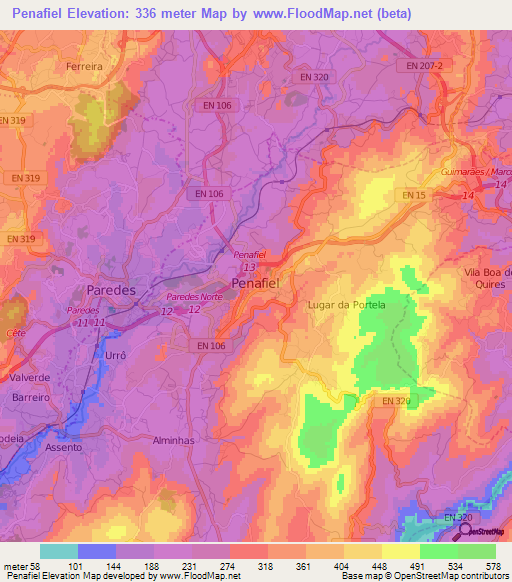 Penafiel,Portugal Elevation Map