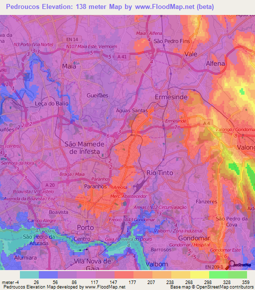 Pedroucos,Portugal Elevation Map