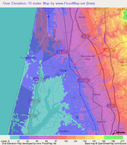 Ovar,Portugal Elevation Map
