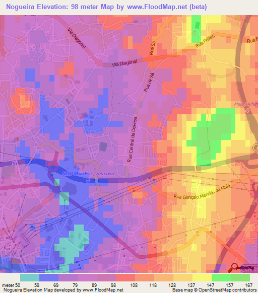 Nogueira,Portugal Elevation Map