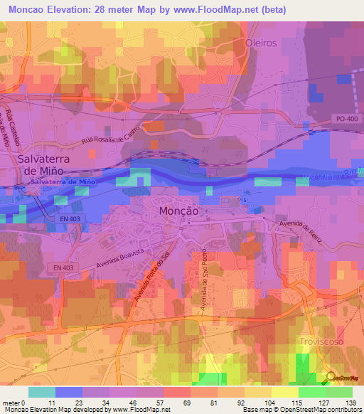 Moncao,Portugal Elevation Map