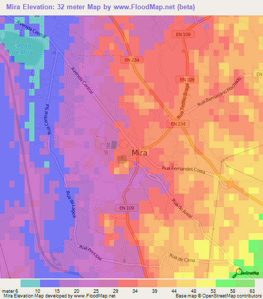 Mira,Portugal Elevation Map
