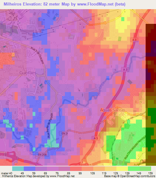 Milheiros,Portugal Elevation Map