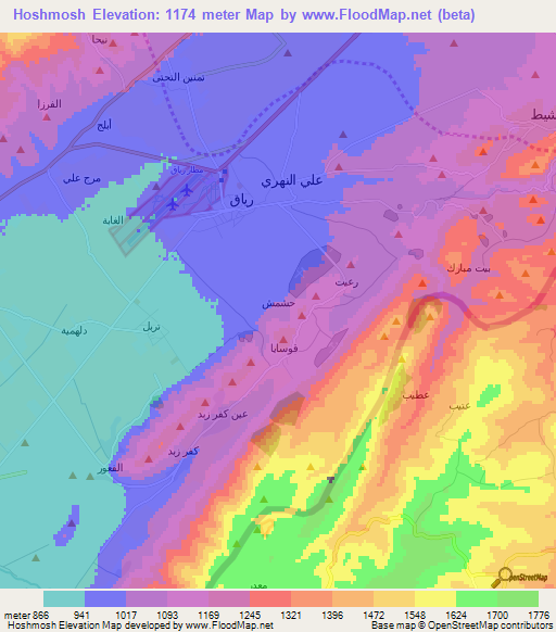 Hoshmosh,Lebanon Elevation Map
