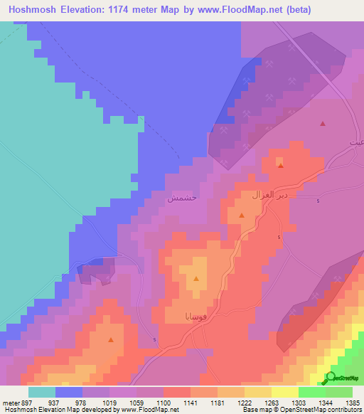 Hoshmosh,Lebanon Elevation Map