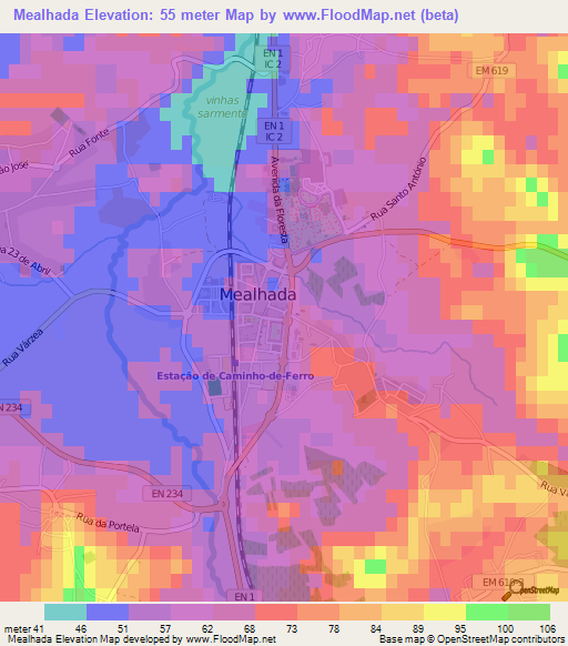Mealhada,Portugal Elevation Map