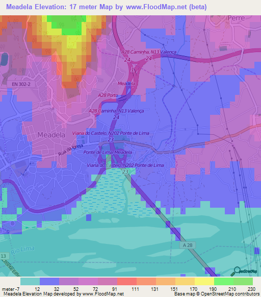 Meadela,Portugal Elevation Map