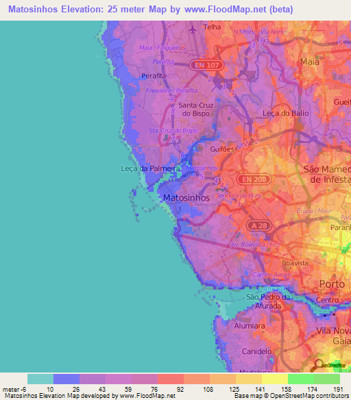 Matosinhos,Portugal Elevation Map