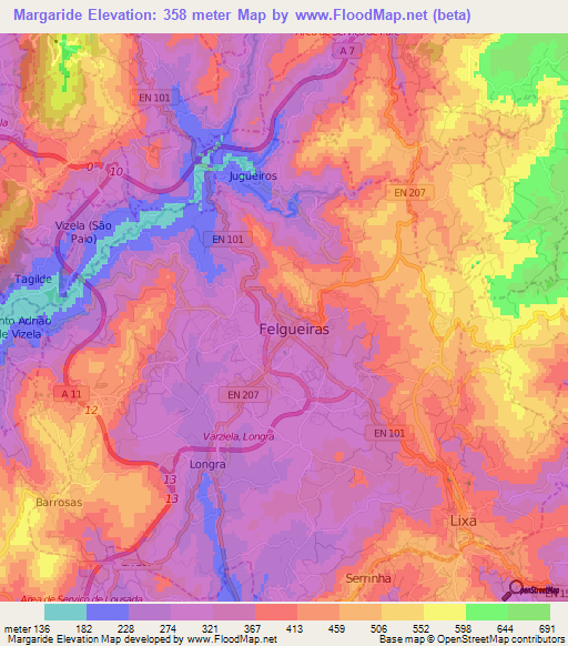 Margaride,Portugal Elevation Map