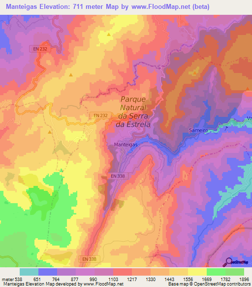 Manteigas,Portugal Elevation Map
